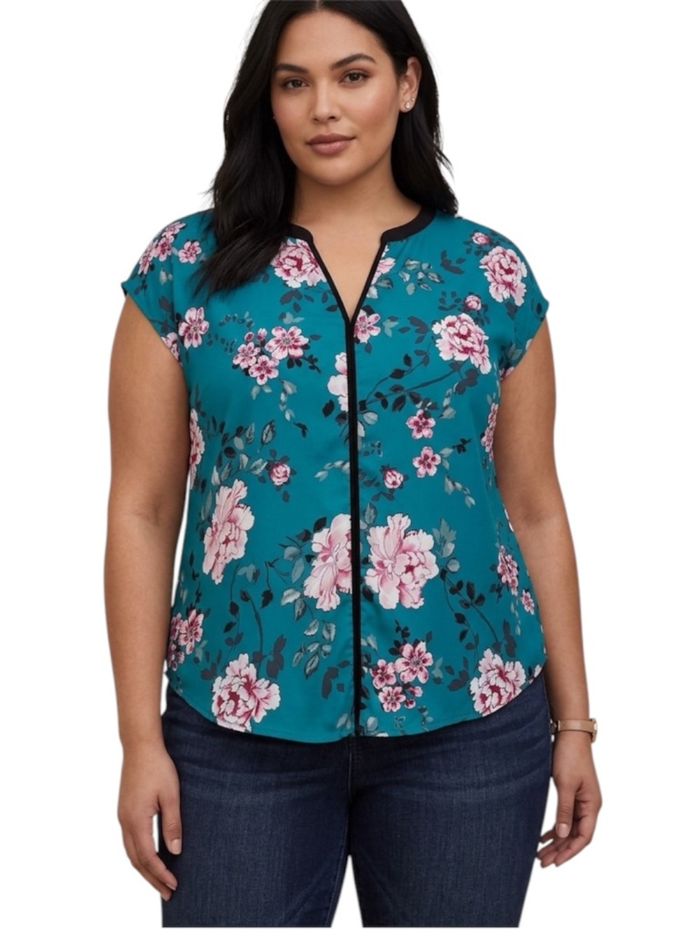 Torrid Floral Sleeveless Georgette Contrast Piping Blouse Size M/L (Torrid 00)